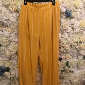 FUN YELLOW CHIFFON PANTS W/ WHITE STRIPE